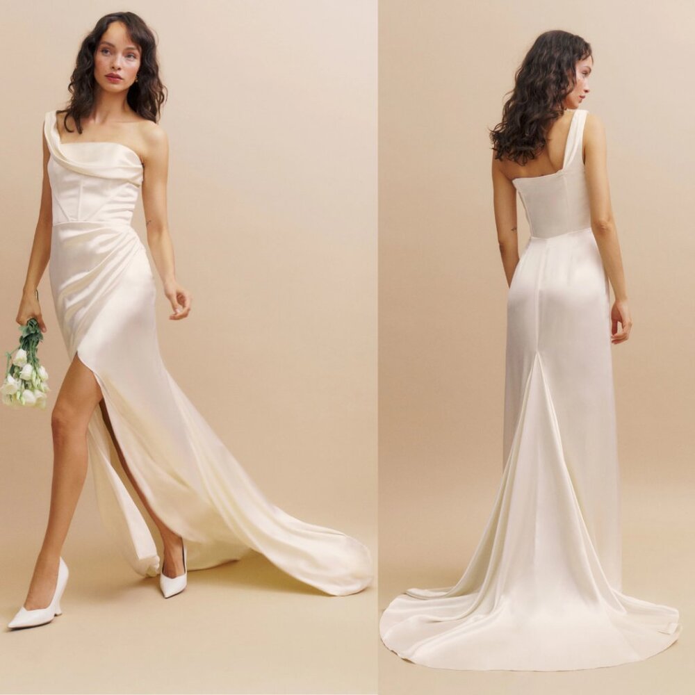 NWT Reformation Eisa Bridal Silk Maxi Dress Sz 4 in Ivory Asymmetric One Shoulde